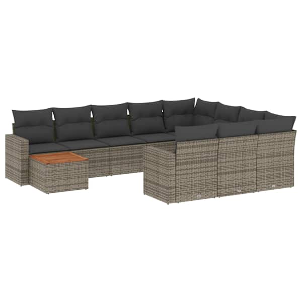 vidaXL 11-osaline aiadiivani komplekt patjadega, hall, pol&uuml;rotang