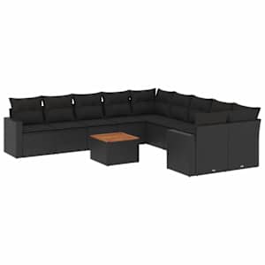 vidaXL 11-osaline aiadiivani komplekt patjadega, must, pol&uuml;rotang
