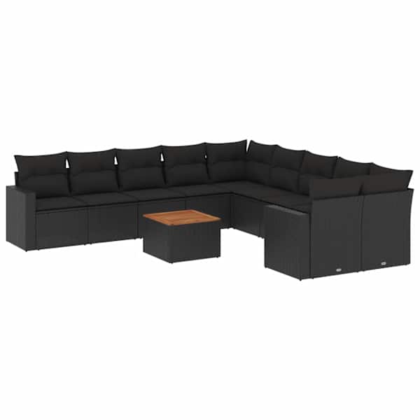 vidaXL 11-osaline aiadiivani komplekt patjadega, must, pol&uuml;rotang