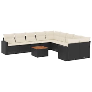 vidaXL 11-osaline aiadiivani komplekt patjadega, must, pol&uuml;rotang