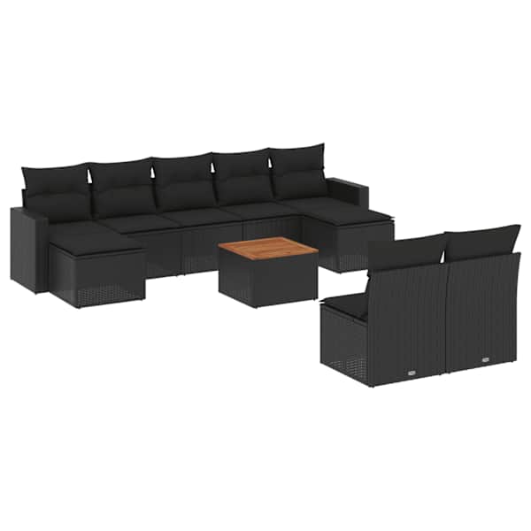 vidaXL 10-osaline aiadiivani komplekt patjadega, must, pol&uuml;rotang