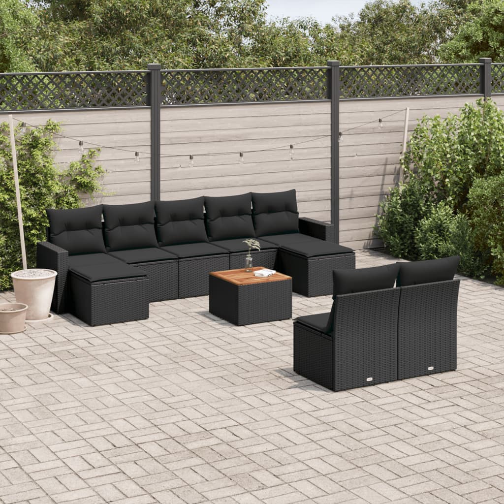 vidaXL sofasæt til haven 10 dele med hynder polyrattan sort