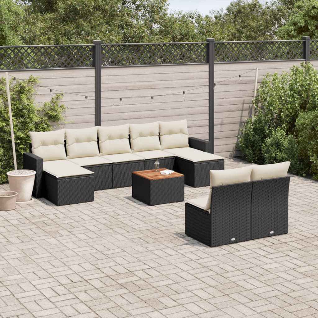 vidaXL Set canapele de grădină cu perne, 10 piese, negru, poliratan