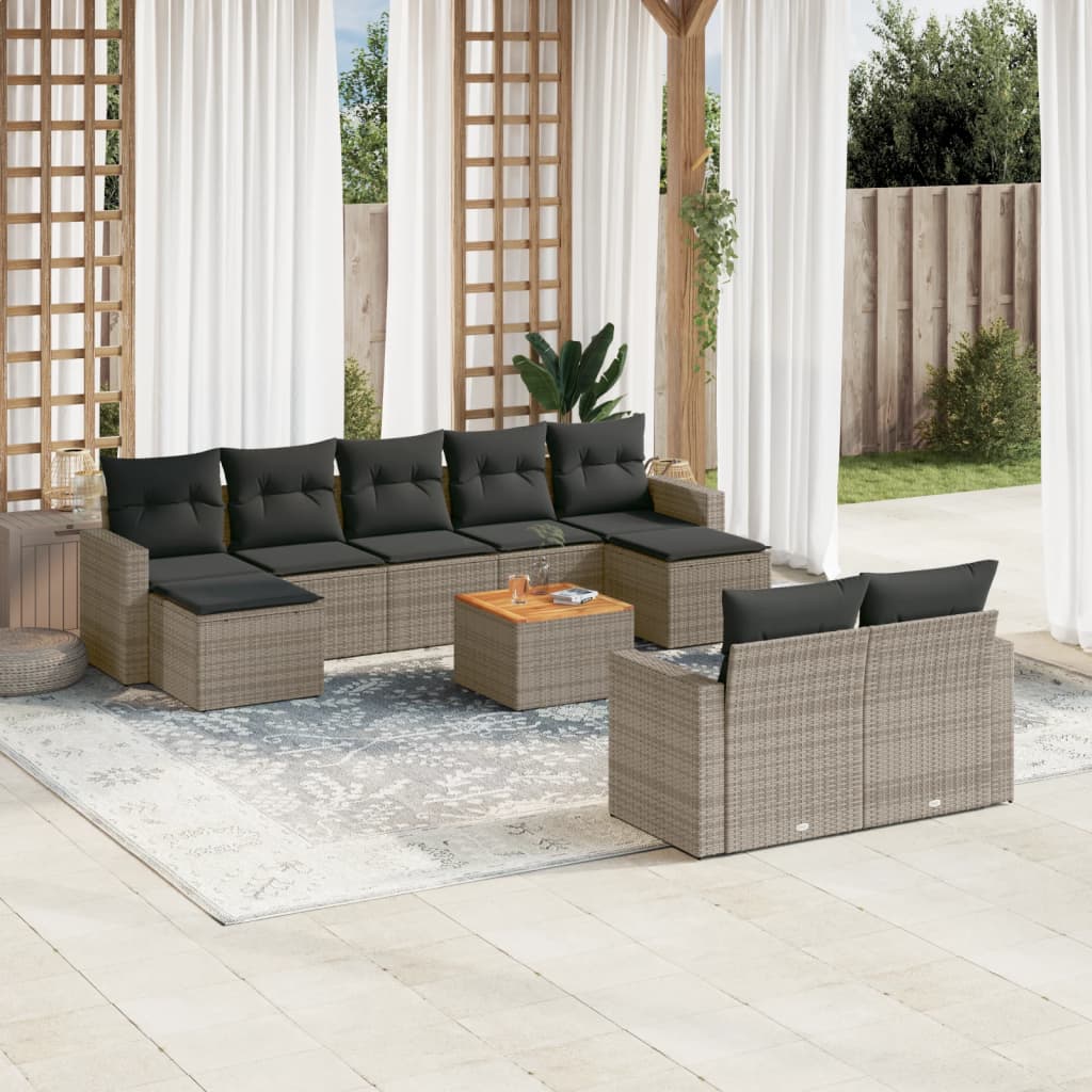 vidaXL 10 Piece Garden Sofa Set with Cushions Grey Poly Rattan