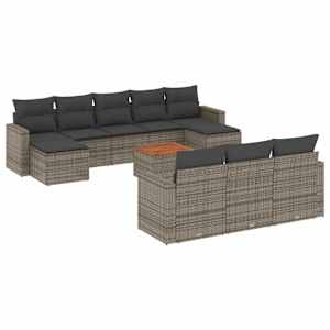 vidaXL 11-osaline aiadiivani komplekt patjadega, hall, pol&uuml;rotang