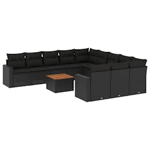 vidaXL 12-osaline aiadiivani komplekt patjadega, must, pol&uuml;rotang