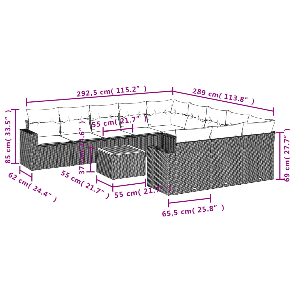 Set canapele de grădină, 12 piese, cu perne, negru, poliratan 3224347 - imagine 3