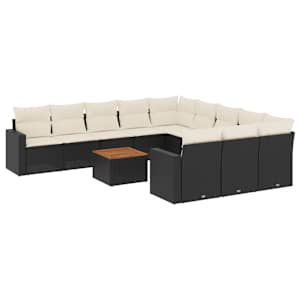 vidaXL 12-osaline aiadiivani komplekt patjadega, must, pol&uuml;rotang