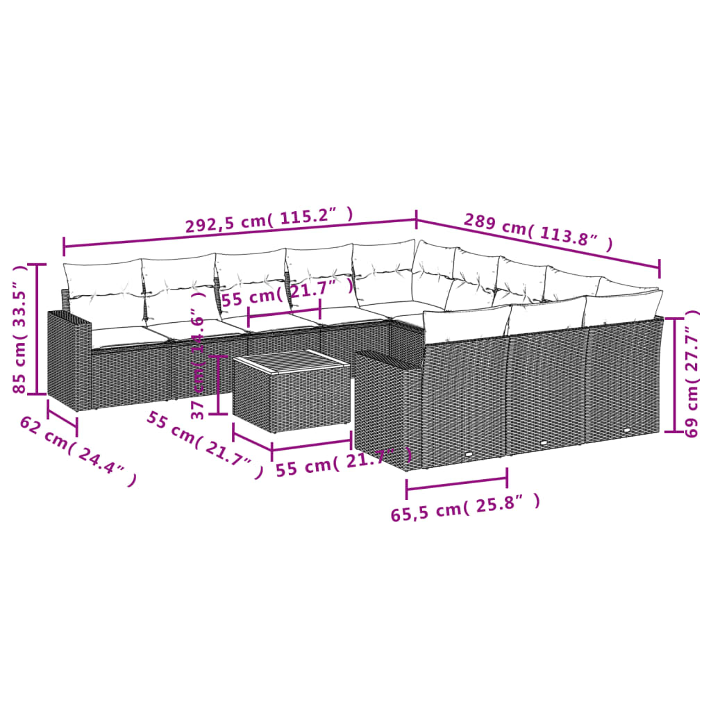 Set canapele de grădină, 12 piese, cu perne, negru, poliratan 3224348 - imagine 3