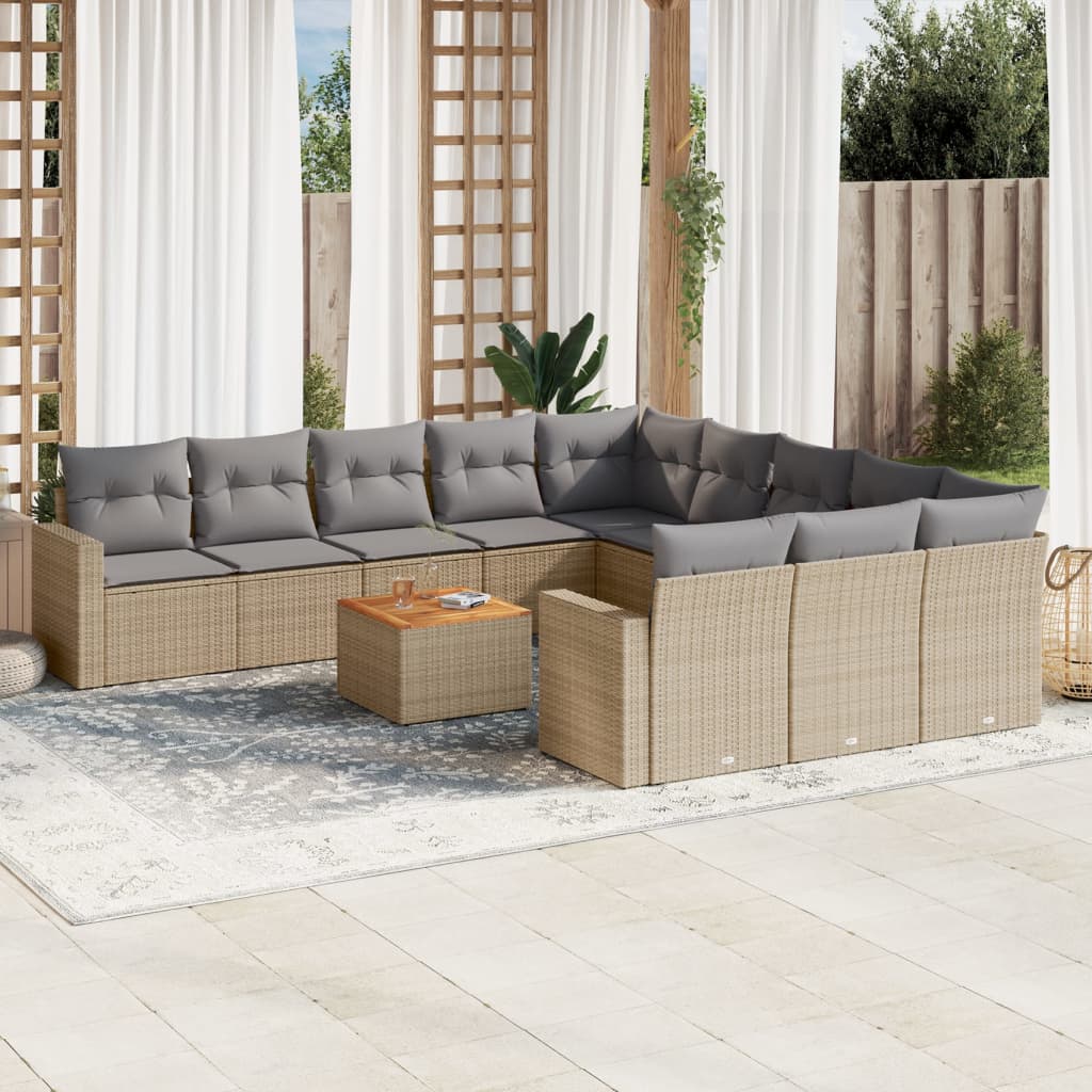 Set Divani da Giardino 12 pz con Cuscini Beige in Polyrattan