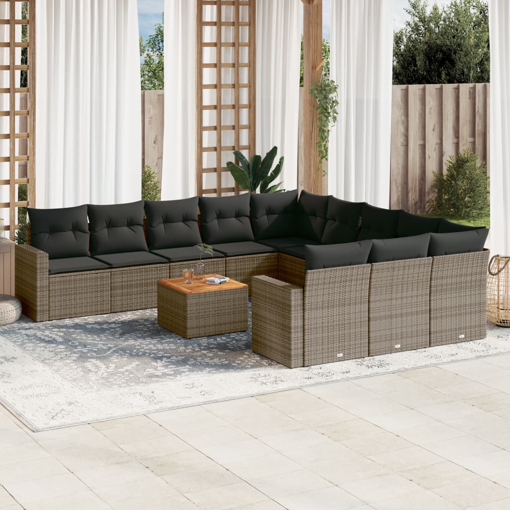 vidaXL 12-tlg. Garten-Sofagarnitur mit Kissen Grau Poly Rattan