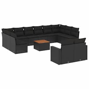 vidaXL 13-osaline aiadiivani komplekt patjadega, must, pol&uuml;rotang