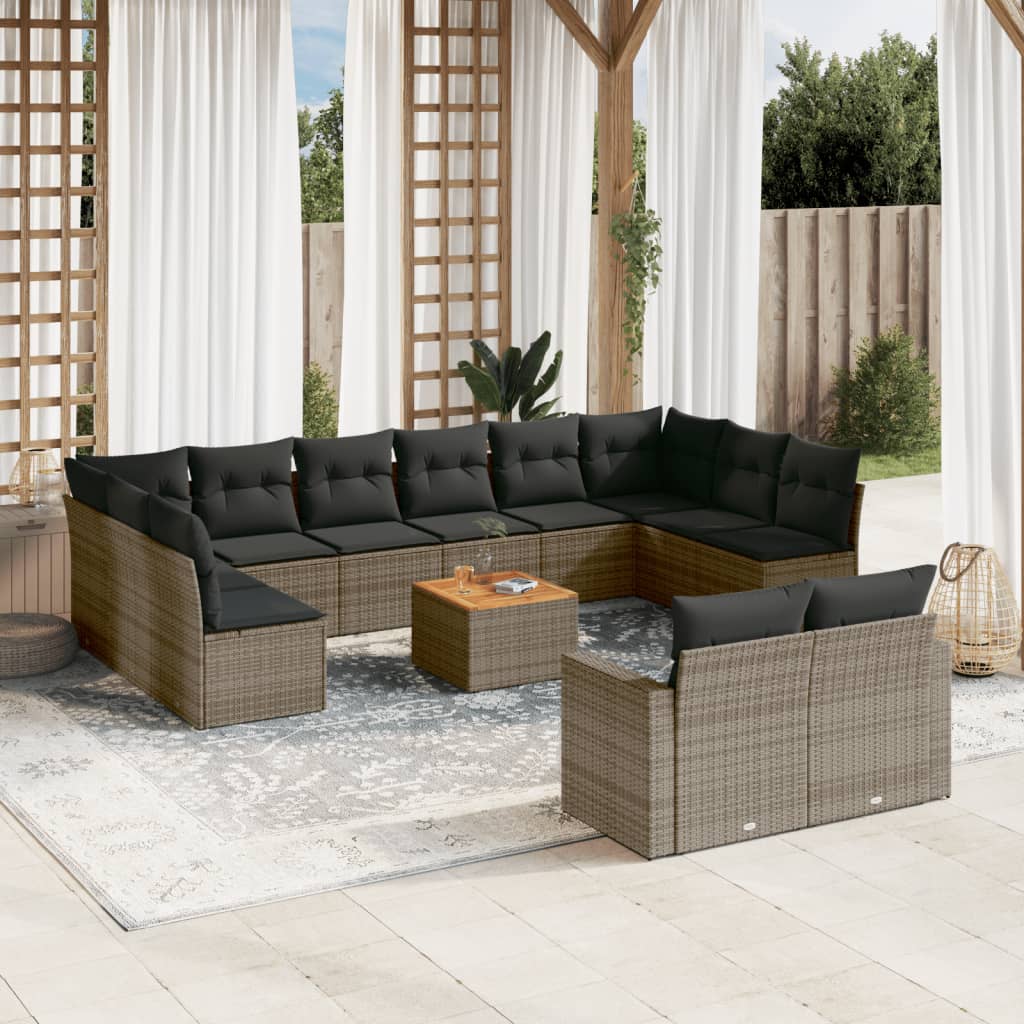 vidaXL 13 Piece Garden Sofa Set with Cushions Grey Poly Rattan