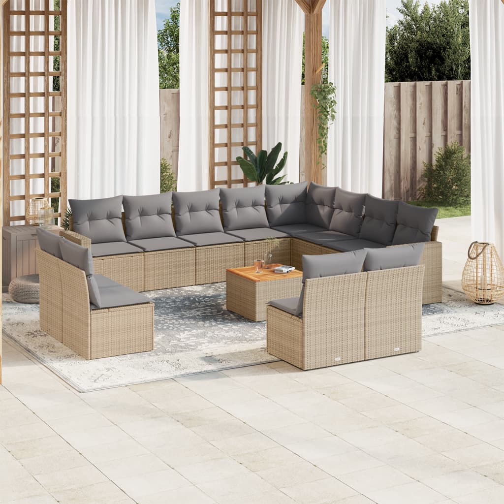 vidaXL 13 Piece Garden Sofa Set with Cushions Beige Poly Rattan