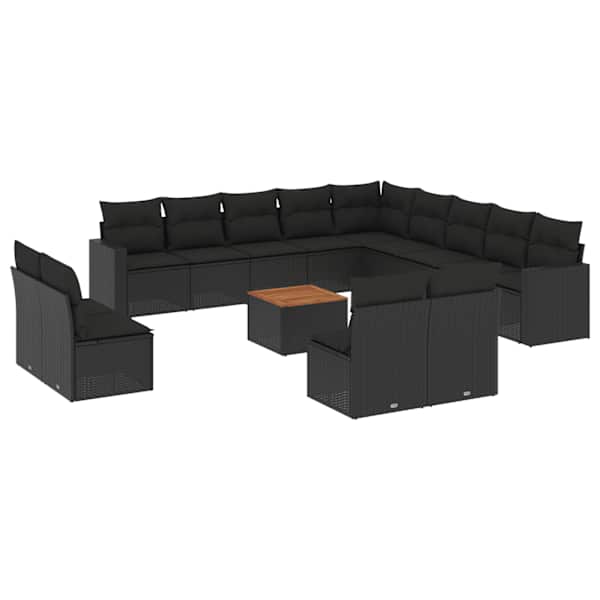 vidaXL 14-osaline aiadiivani komplekt patjadega, must, pol&uuml;rotang