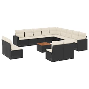 vidaXL 14-osaline aiadiivani komplekt patjadega, must, pol&uuml;rotang