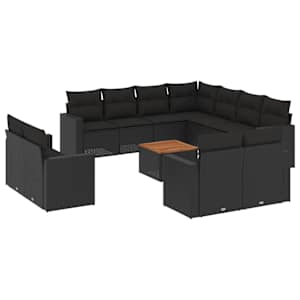 vidaXL 12-osaline aiadiivani komplekt patjadega, must, pol&uuml;rotang