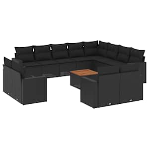 vidaXL 13-osaline aiadiivani komplekt patjadega, must, pol&uuml;rotang