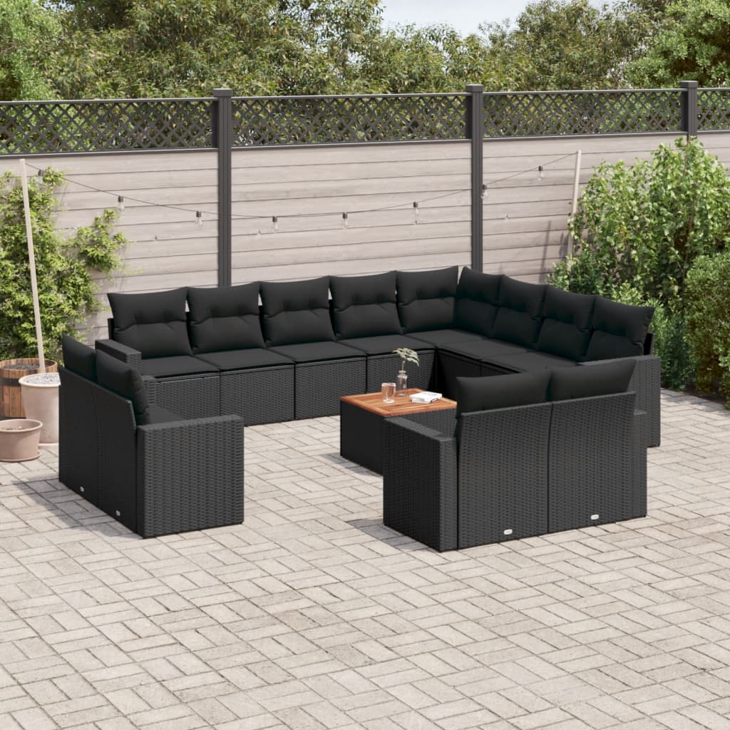 vidaXL 13 Piece Garden Sofa Set with Cushions Black Poly Rattan