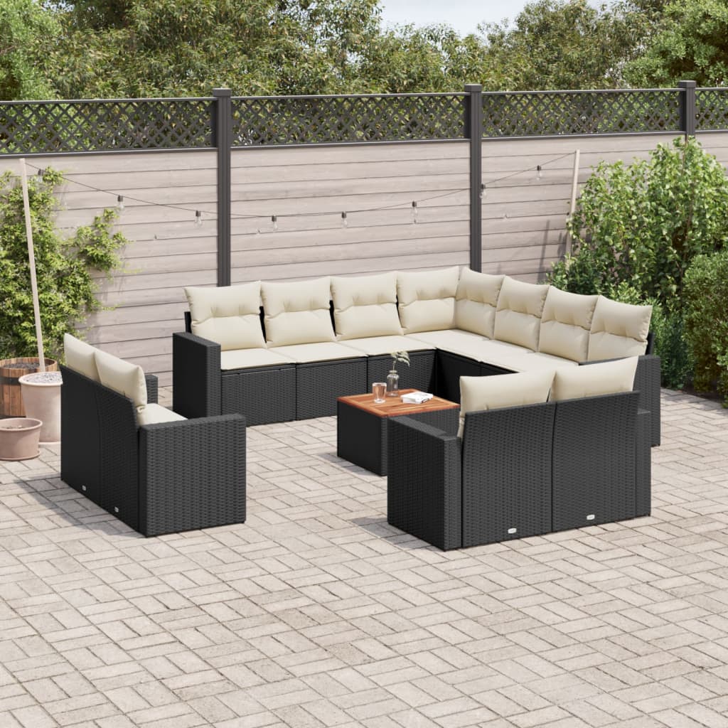 vidaXL 13-tlg. Garten-Sofagarnitur mit Kissen Schwarz Poly Rattan