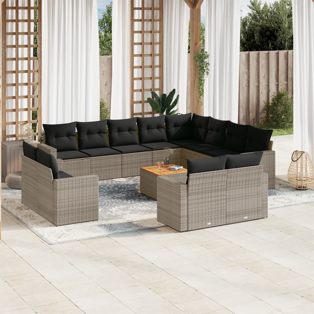 vidaXL 13-tlg. Garten-Sofagarnitur mit Kissen Grau Poly Rattan