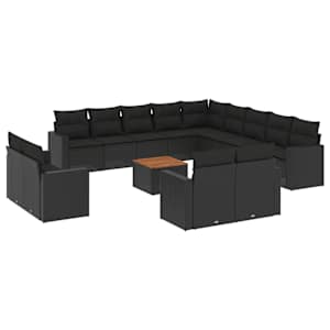 vidaXL 14-osaline aiadiivani komplekt patjadega, must, pol&uuml;rotang