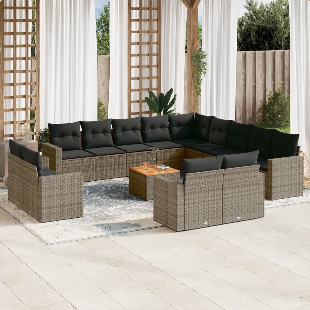 vidaXL 14 Piece Garden Sofa Set with Cushions Grey Poly Rattan