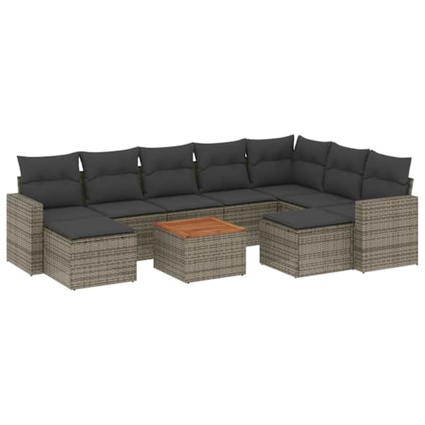 vidaXL 10-osaline aiadiivani komplekt patjadega, hall, pol&uuml;rotang