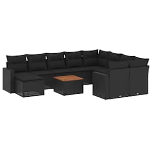 vidaXL 11-osaline aiadiivani komplekt patjadega, must, pol&uuml;rotang