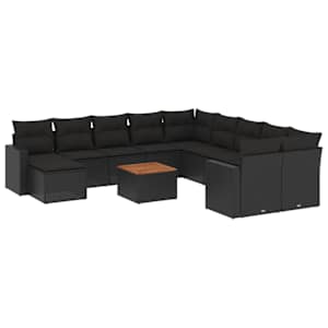 vidaXL 12-osaline aiadiivani komplekt patjadega, must, pol&uuml;rotang