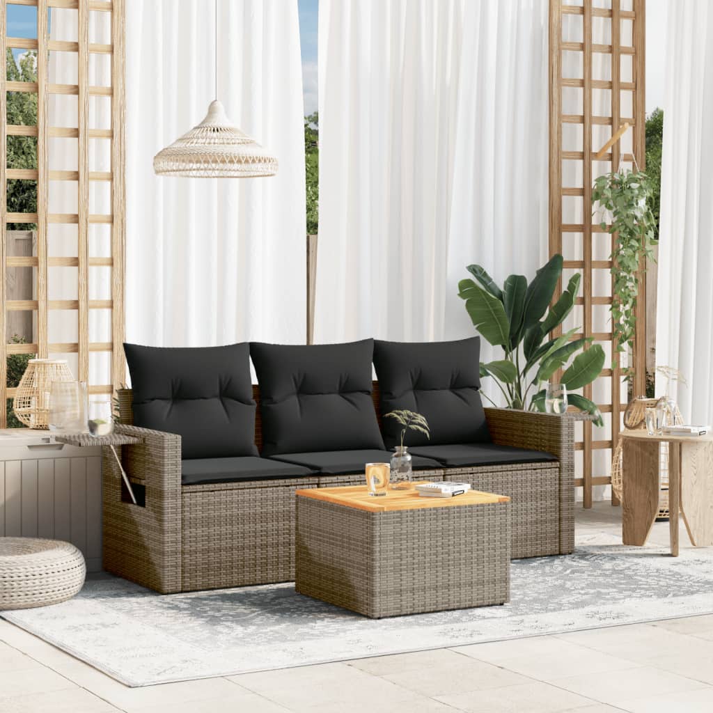 vidaXL 4 Piece Garden Sofa Set with Cushions Grey Poly Rattan