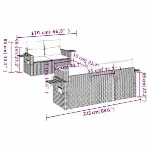 6dílná zahradní sedací souprava s poduškami černá polyratan - obrázek 8