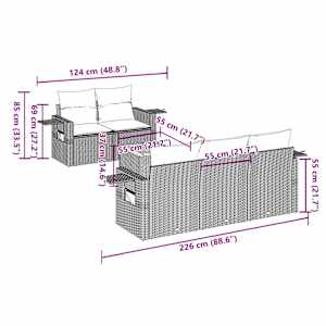 6dílná zahradní sedací souprava s poduškami černá polyratan - obrázek 8
