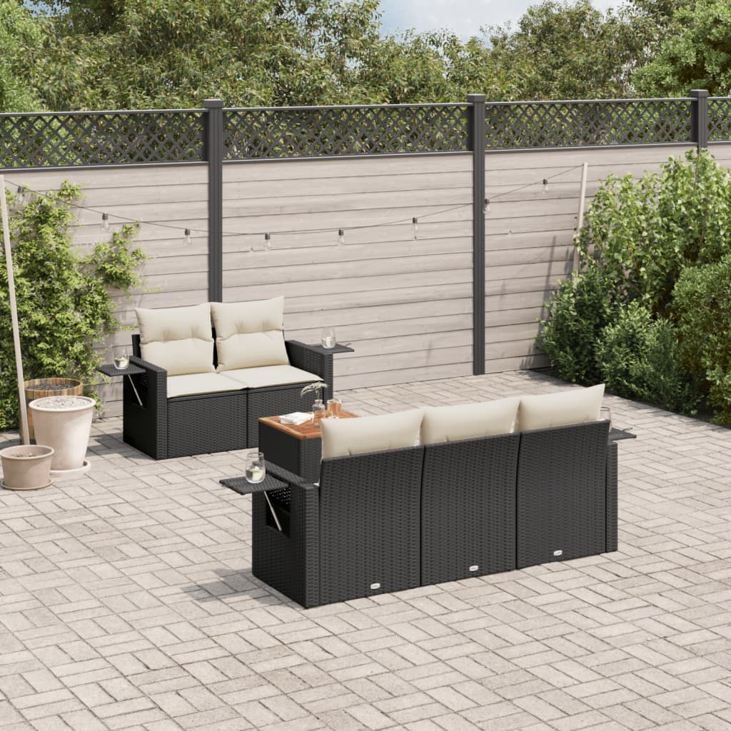 vidaXL 6-tlg. Garten-Sofagarnitur mit Kissen Schwarz Poly Rattan