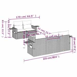 6dílná zahradní sedací souprava s poduškami šedá polyratan - obrázek 8