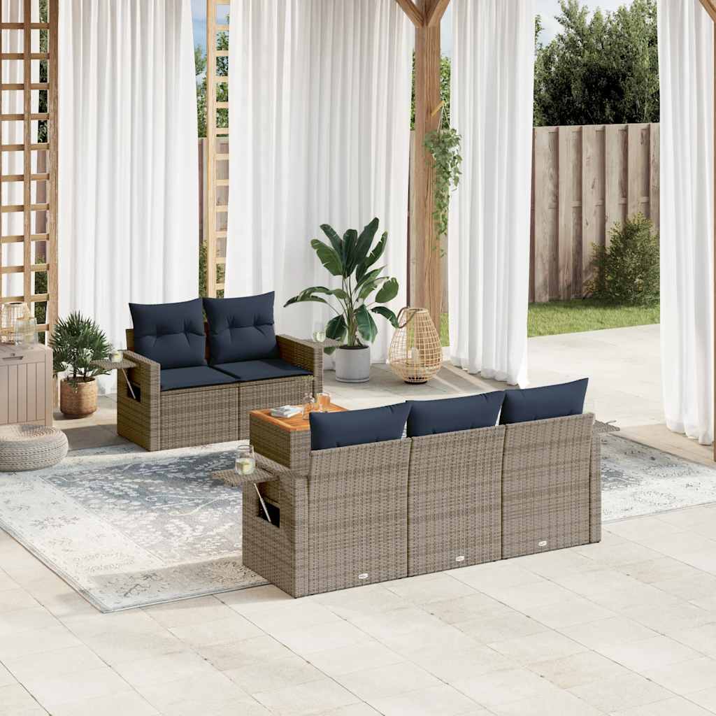 vidaXL 6-teiliges Gartensofa-Set mit Kissen, grau, Polyrattan