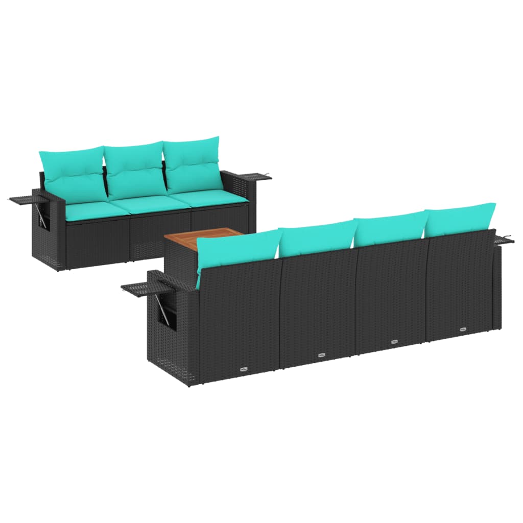 Thumbnail - vidaXL 8-teiliges Gartensofa-Set mit Kissen, schwarzes Polyrattan