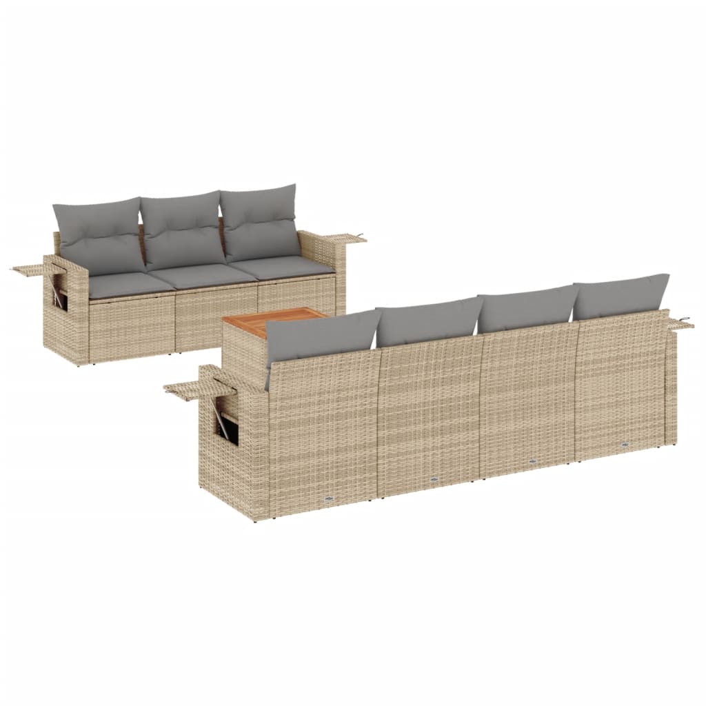 vidaXL 8-delige Loungeset met kussens poly rattan beige, foto 3
