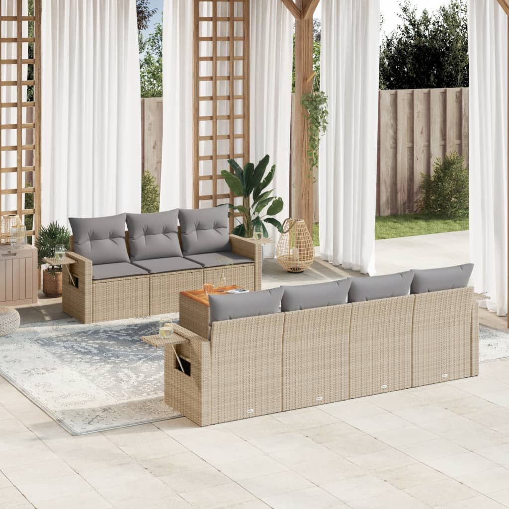 vidaXL 8-tlg. Garten-Sofagarnitur mit Kissen Beige Poly Rattan