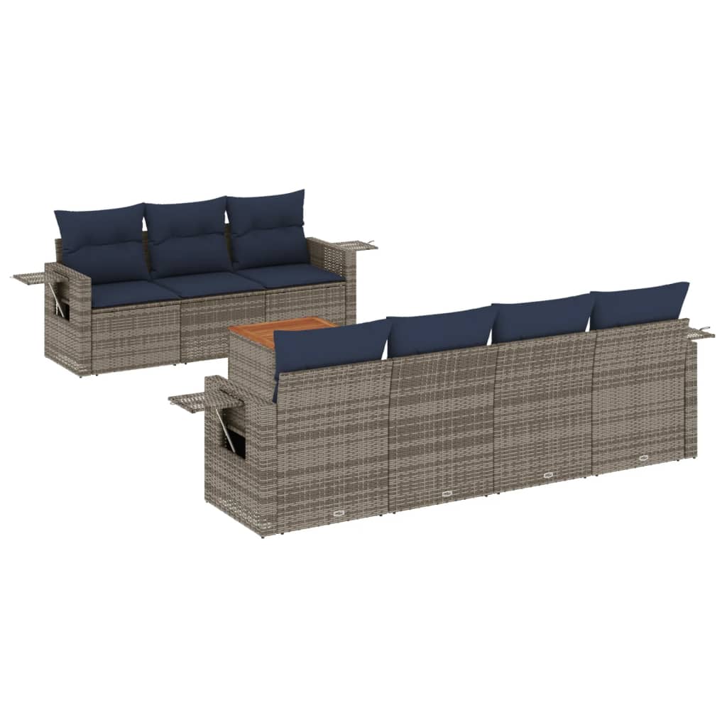 Thumbnail - vidaXL 8-teiliges Gartensofa-Set mit Kissen, grau, Polyrattan