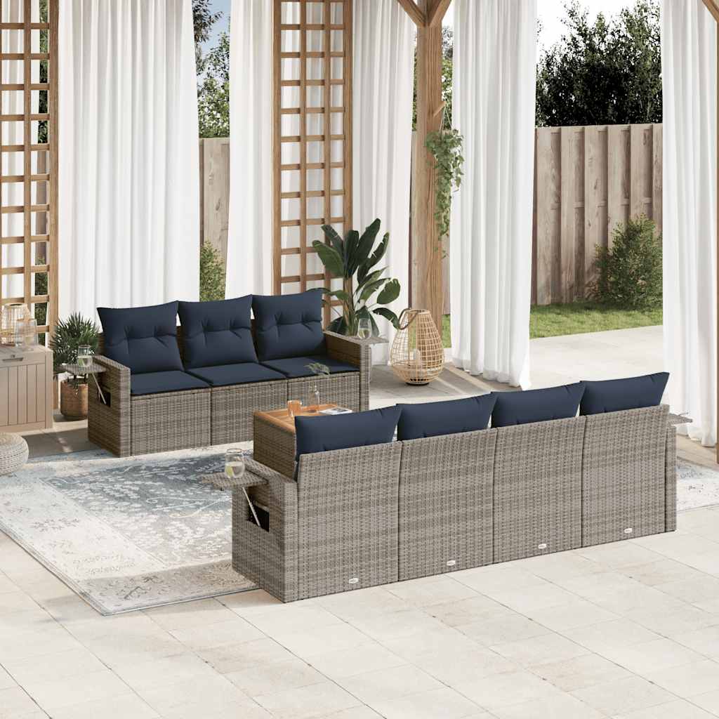 vidaXL 8-teiliges Gartensofa-Set mit Kissen, grau, Polyrattan