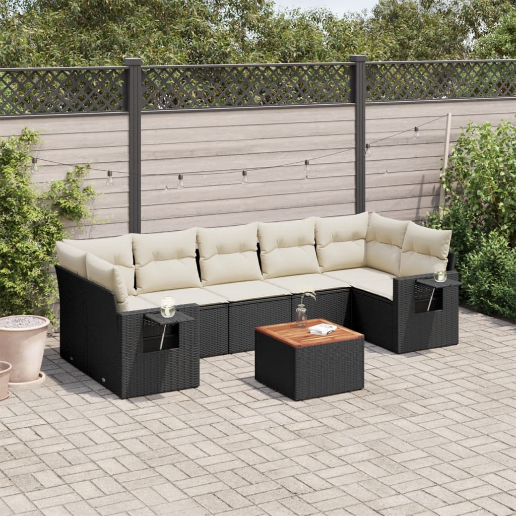 vidaXL 8-tlg. Garten-Sofagarnitur mit Kissen Schwarz Poly Rattan