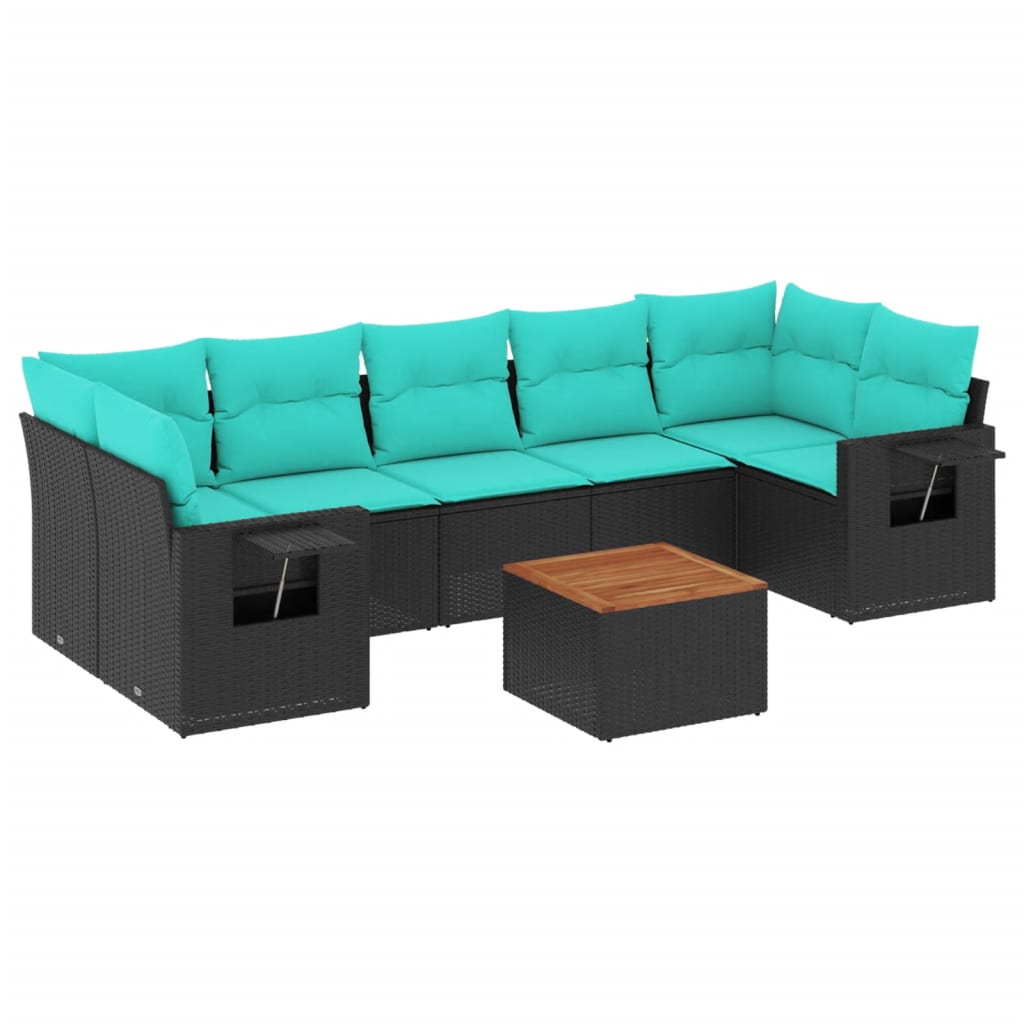 Thumbnail - vidaXL 8-teiliges Gartensofa-Set mit Kissen, schwarzes Polyrattan