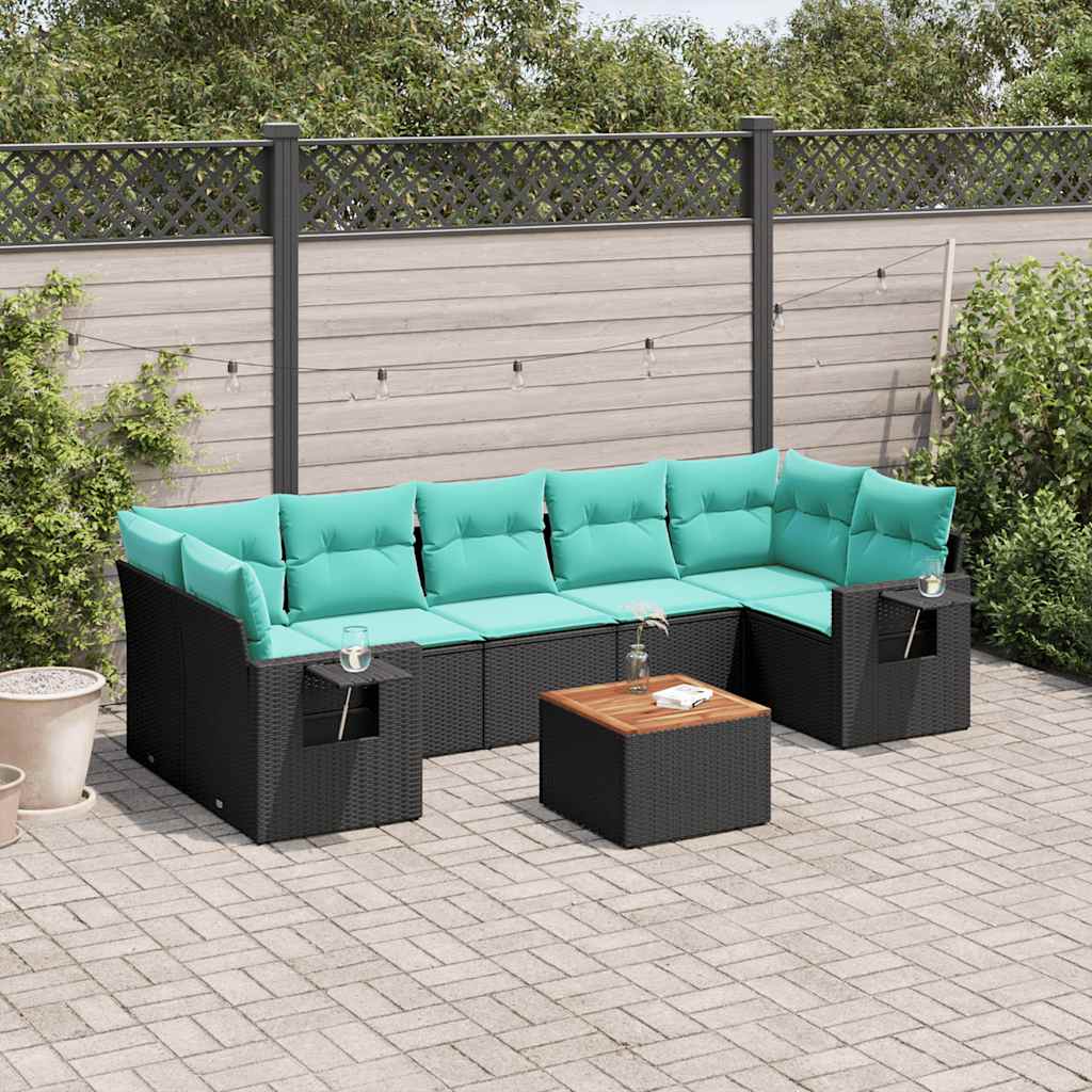 Thumbnail - vidaXL 8-teiliges Gartensofa-Set mit Kissen, schwarzes Polyrattan