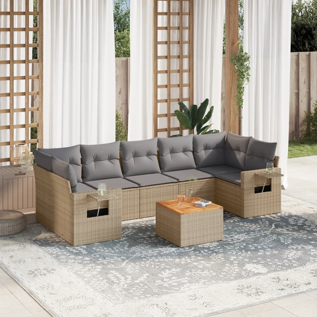 vidaXL 8 Piece Garden Sofa Set with Cushions Beige Poly Rattan