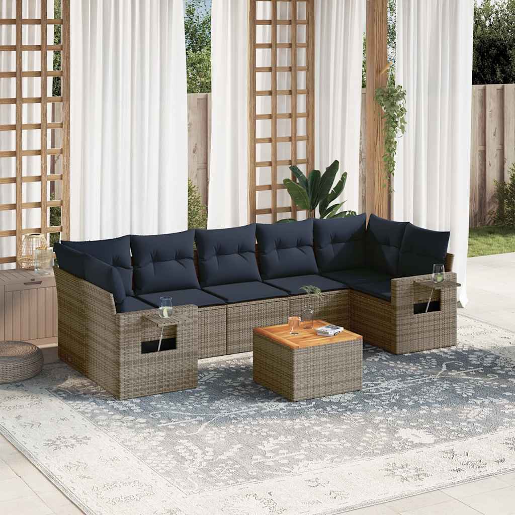 vidaXL 8-teiliges Gartensofa-Set mit Kissen, grau, Polyrattan
