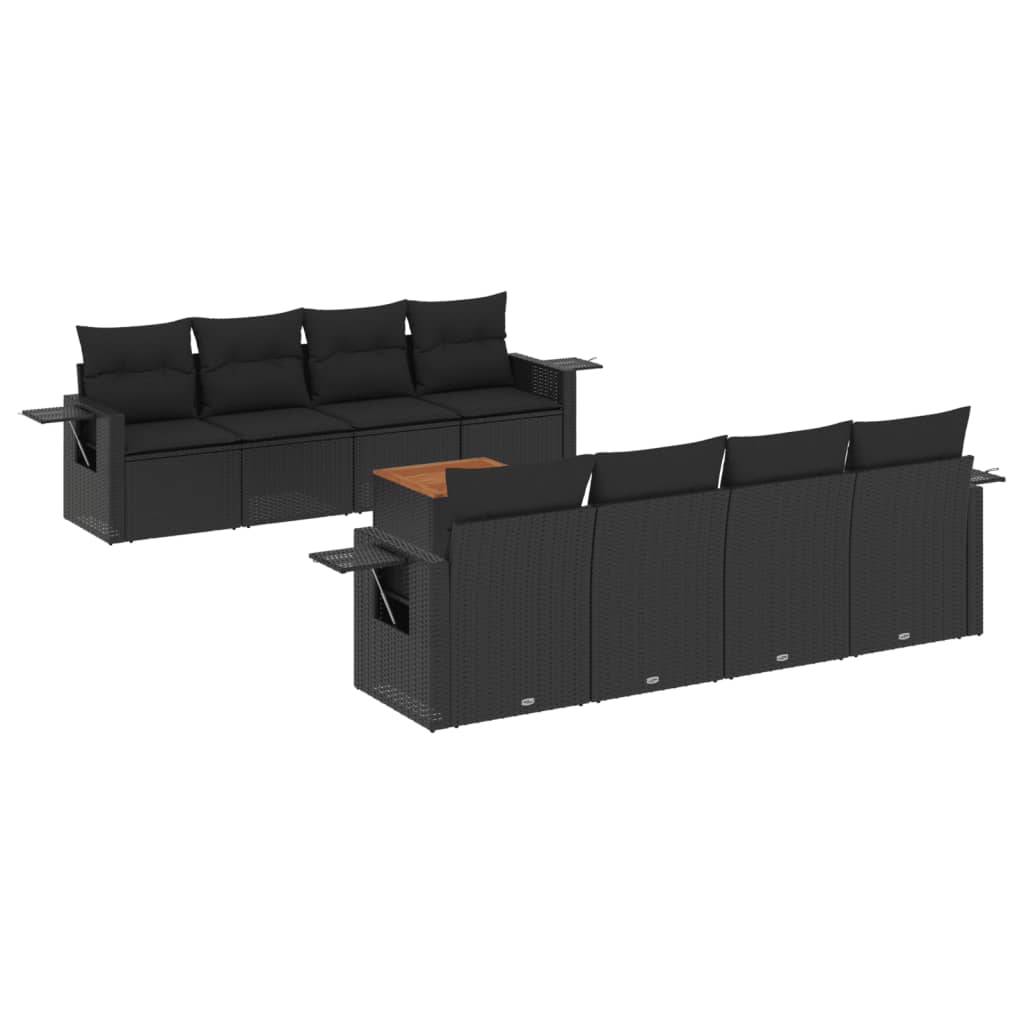 vidaXL 9-delige Loungeset met kussens poly rattan zwart, foto 3