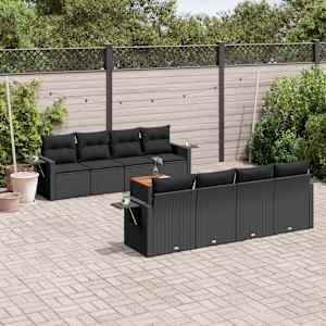 Vrtna sedežna garnitura 9-delna z blazinami črn poli ratan