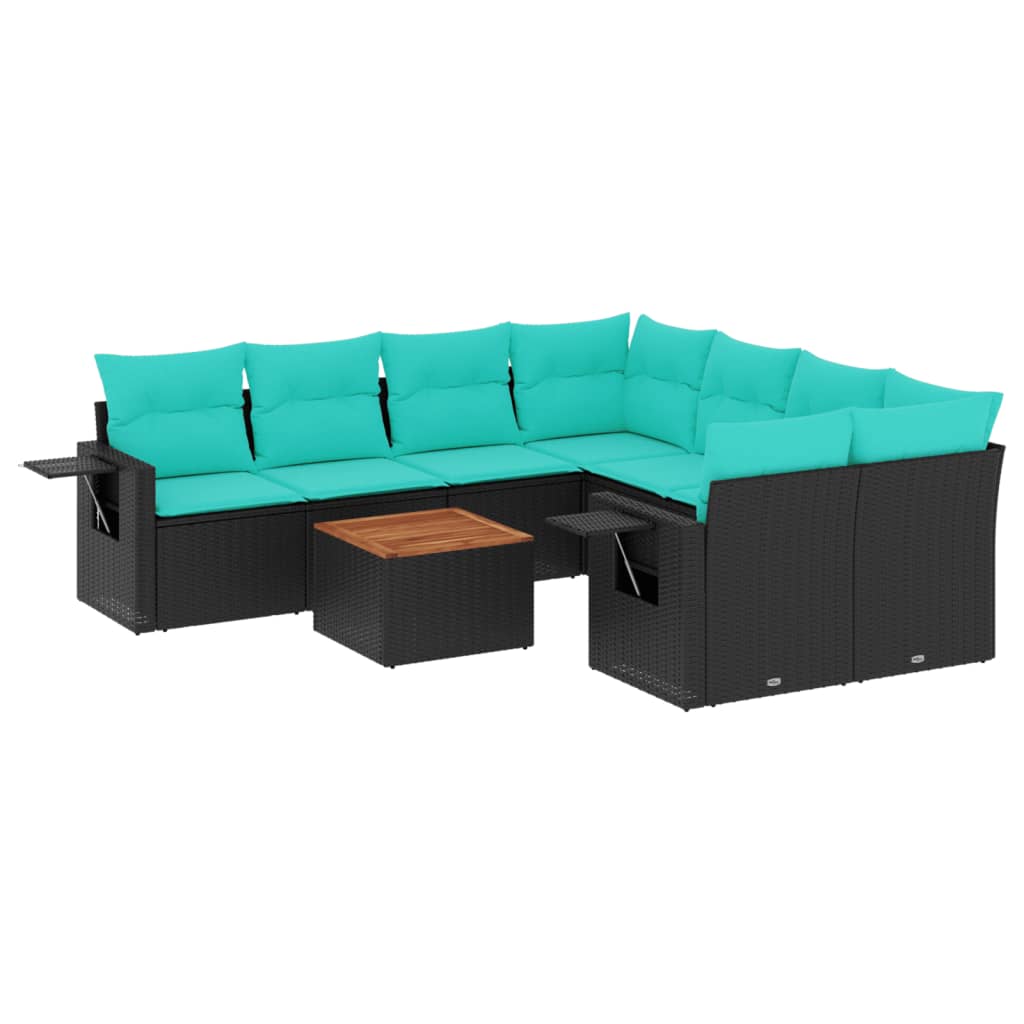 Thumbnail - vidaXL 9-teiliges Gartensofa-Set mit Kissen, schwarzes Polyrattan