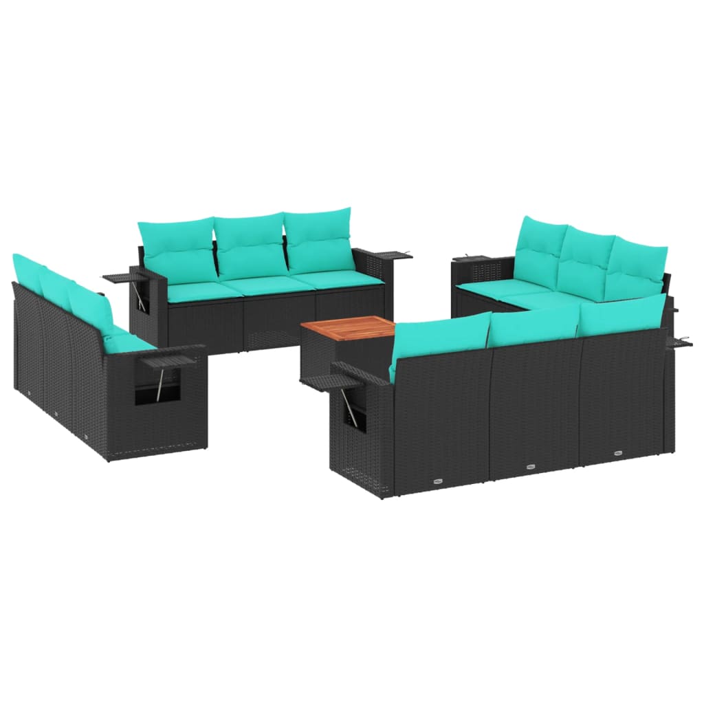 Thumbnail - vidaXL 13-teiliges Gartensofa-Set mit Kissen, schwarzes Polyrattan